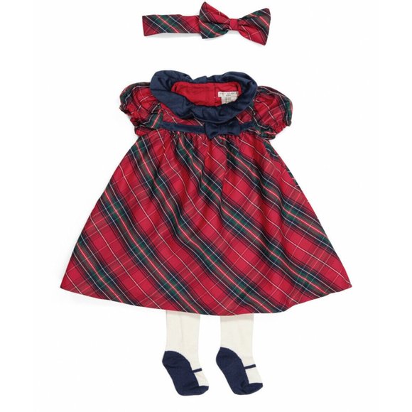 NEW Max Studio Toddler Girls 3 pc. Set!  Red Plaid Dress With Tights & Headband - Picture 1 of 3